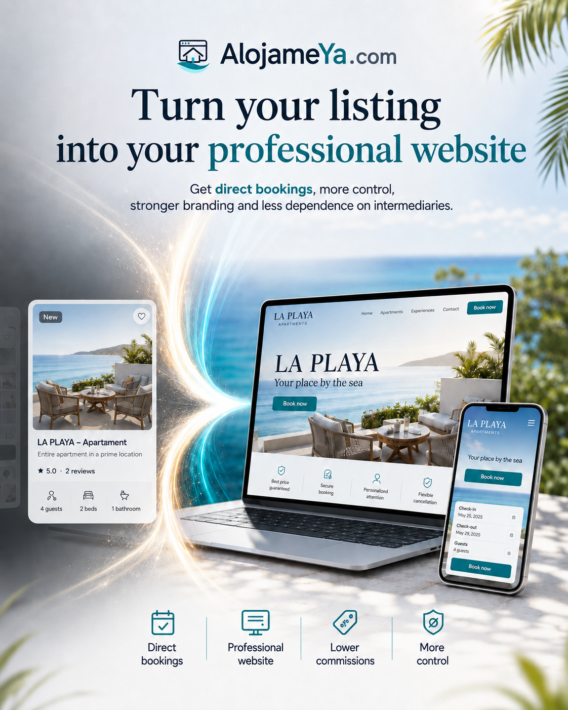 Example visual of turning an Airbnb or Booking listing into a professional website